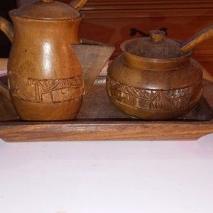 Vintage WOODEN BOWL/PITCHER/TRAY set